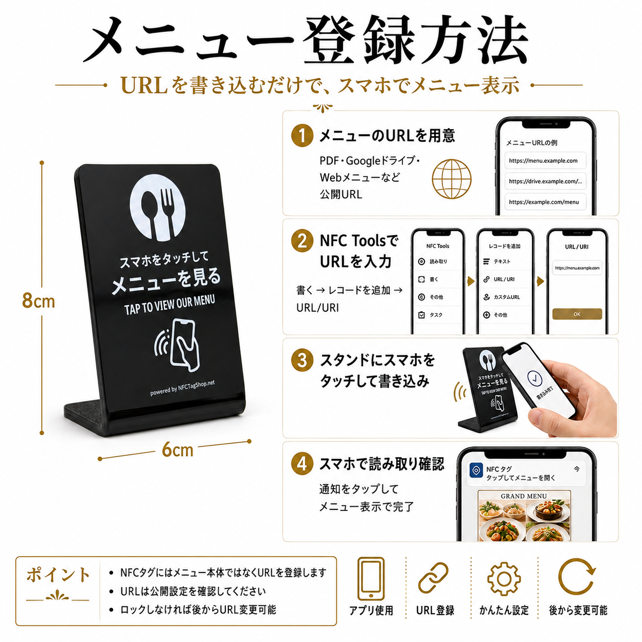 NFCメニュースタンド｜スマホをタッチするだけでメニュー表示｜アプリ・電池不要